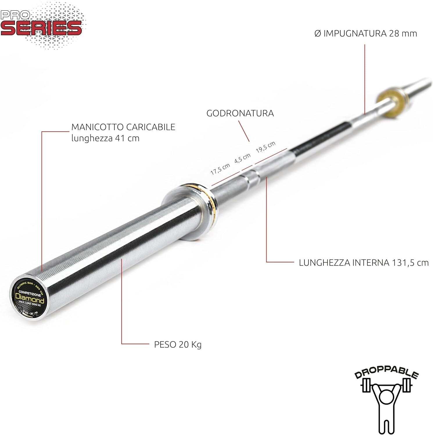 Competition Olympic Barbell 220 cm load from 450 to 1000 kg